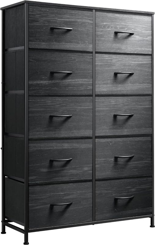 Photo 1 of WLIVE Fabric Dresser for Bedroom, Storage Drawer Unit,Dresser with 10 Deep Drawers for Office, College Dorm, Black and Rustic Brown