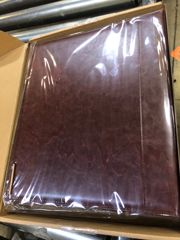 Photo 2 of 2 Pieces Vintage Hardback 3 Ring Binder Portfolio Organizer Round Rings Vintage Brown Leather Binder Organizer Holds 200 Sheets with 2 Inner Pockets(Brown,1 Inch)
