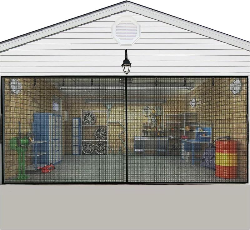 Photo 1 of Eapele Garage Door Screen 16x7ft for 2 Car Garage, 300-Mesh Screen Keep Out Dust Also Allow Fresh Air to Come Through, Strong Magnets Make Sure Snaps Shut Behind You
