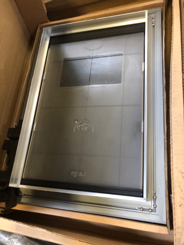 Photo 1 of MAVRICFLEX Weatherproof Dog Door with Double Sliding Lock Panel, Energy Efficient Rugged Aluminum Large Dog Door, Easy Installation, Magnetic Double Flaps Heavy Duty Dog Door for Dogs Up to 100lbs Smoky Gray Large