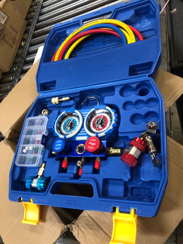 Photo 2 of HZAUTOS 3.5CFM 1/4HP Single-Stage Vacuum Pump and R410A R22 R134A R404A Manifold Gauge Set Refrigeration Kit for HVAC A/C Refrigeration Recharging and Maintenance