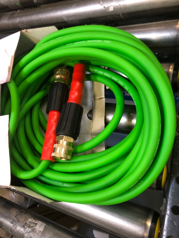 Photo 2 of YAMATIC Super Flexible Pressure Washer Hose 40FT X 1/4", Kink Resistant 3200 PSI Heavy Duty Power Washer Extension Replacement Hose With M22-14mm x 3/8" Quick Connect Kit For Gas & Electric Green 40FT