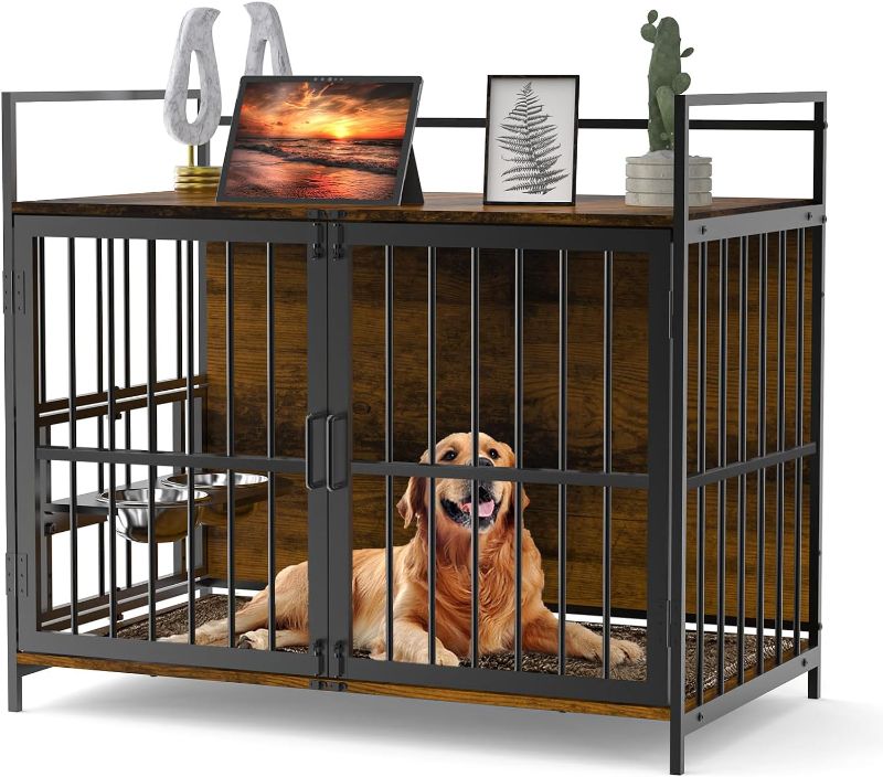 Photo 1 of Furniture Style Dog Crate, Heavy-Duty Dog Kennels with Sliding Barn Door, End Side Table, Wooden Dog House for Small/Medium/Large Dog, Chew-Resistant, Black DFC02304B 39.4"L x 23.6"W x 26.8"H Black