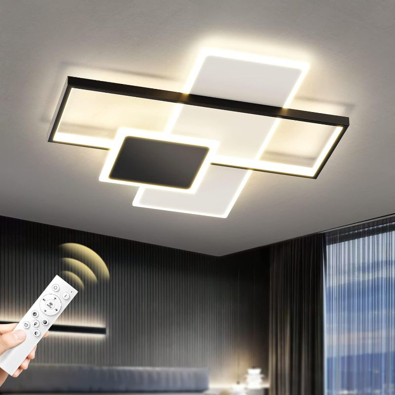 Photo 1 of 20.5in Dimmable Modern LED Flush Mount Ceiling Light, 3000K-6500K 3-Color Modern LED Ceiling Lamps with Remote Control, 63W Squares Acrylic Ceiling Light for Kitchen Living Dining Room Bedroom
