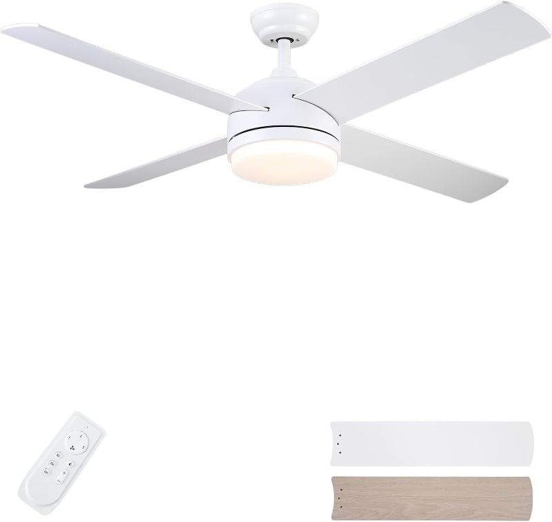 Photo 1 of CJOY Ceiling Fans with Lights, 52 inch Ceiling Fan with Light and Remote, LED Dimmable, Modern Ceiling Fan Reversible Two-color 4 Blades, 3 Speeds Quiet, Outdoor Ceiling Fan for Patios/Bedroom Indoor
