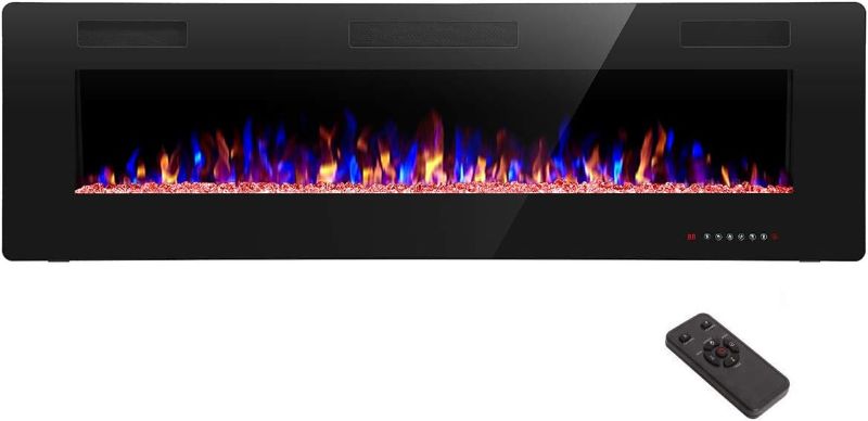 Photo 1 of R.W.FLAME 60" Recessed and Wall Mounted Electric Fireplace, Low Noise, Remote Control with Timer, Touch Screen, Adjustable Flame Color and Speed, 750-1500W

