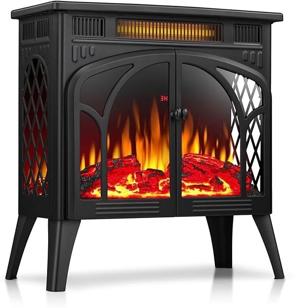 Photo 1 of Rintuf Electric Fireplace Heater, 1500W Infrared Fireplace Stove w/ 3D Realistic Flame, 5100BTU Freestanding Electric Stove Heater with Remote Control, 8H Timing, Ideal for Indoor Home Use