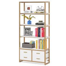 Photo 1 of Earlimart 70.9 in White Gold Bookcase, 5-Tier Etagere Bookshelf with 4 Drawers, Living Room
