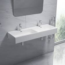 Photo 1 of 48 in. Turner Crisp White Vitreous China Rectangular Trough Vessel Sink/Wall-Mount Sink with Faucet Hole and Overflow
