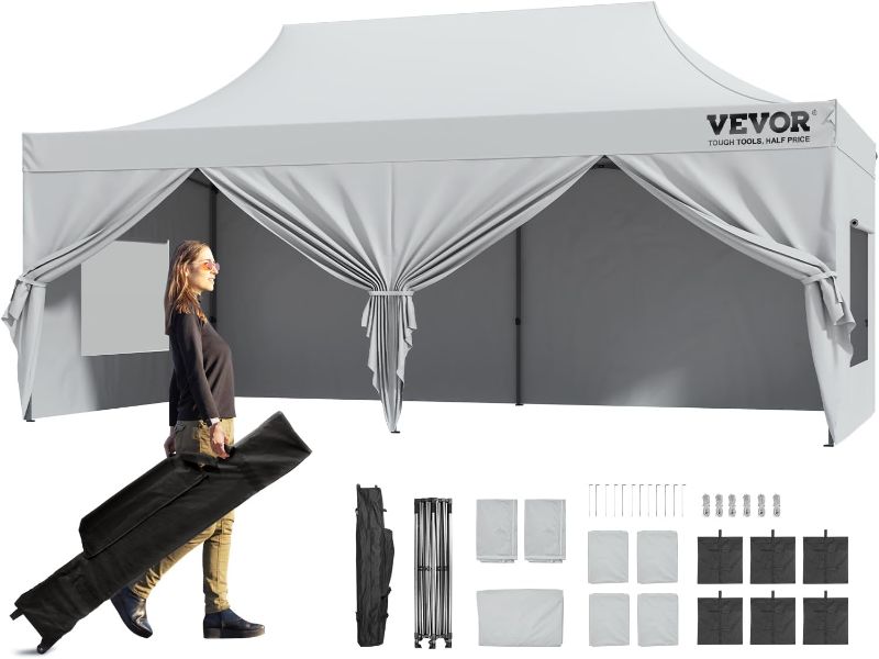 Photo 1 of VVEVOR 10x20 FT Pop up Canopy with Removable Sidewalls, Instant Canopies Portable Gazebo & Wheeled Bag, UV Resistant Waterproof, Enclosed Canopy Tent for Outdoor Events, Patio, Backyard, Party, Parking

