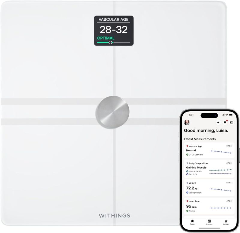 Photo 1 of WITHINGS Body Comp - Scale for Body Weight and Complete Body Analysis, Wi-Fi & Bluetooth, Baby Weight Scale, Digital Scale, Accurate Visceral Fat, Heart Health, Scales Compatible with Apple, FSA/HSA Body Comp WHITE