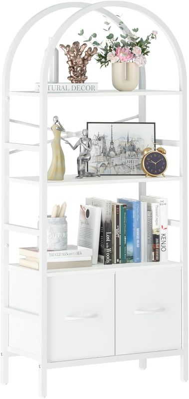 Photo 1 of Yoobure Arched Bookshelf with Drawers, 4 Tier Book Shelf Storage Shelves, Industrial Bookcase Book Organizer for Bedroom Office, Tall Metal Bookshelves, Open Book Case Display Standing Shelf Unit
