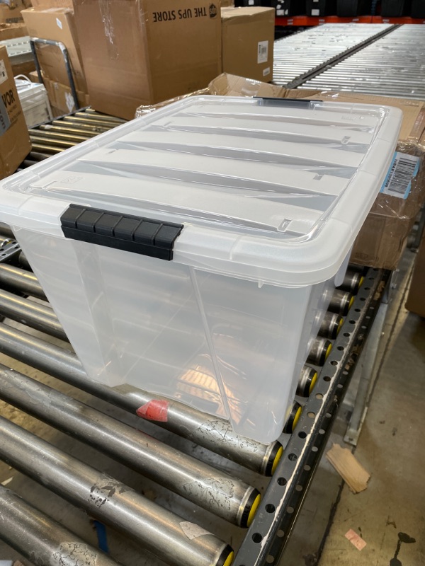Photo 2 of IRIS USA 53 Qt. Plastic Storage Bin Tote Organizing Container with Durable Lid and Secure Latching Buckles, Stackable and Nestable, clear with Black Buckle f) 53 Qt. 