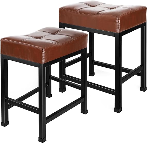 Photo 1 of Brown Bar Stools Set of 2,CASSAIO Counter Height Stools Set of 2, Faux Leather Kitchen Bar Stools for Island, Backless Bar Stools for Kitchen Counter
