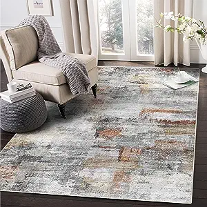 Photo 1 of vivorug Washable Rug, Ultra Soft Area Rug 8x10, Non Slip Abstract Rug Foldable, Stain Resistant Rugs for Living Room Bedroom, Modern Fuzzy Rug (Gray/Rust, 8'x10')
