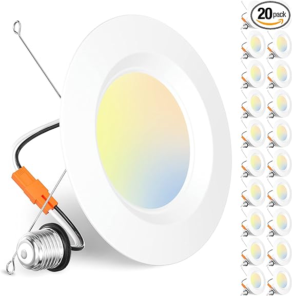 Photo 1 of Amico 5/6 inch 5CCT LED Recessed Lighting 20 Pack, Smooth Trim, Dimmable, IC & Damp Rated, 12.5W=100W, 950LM Can Lights, 2700K/3000K/4000K/5000K/6000K Selectable, Retrofit Installation - ETL & FCC
