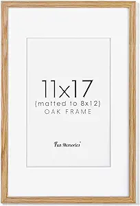 Photo 1 of 11x17 Picture Frame, 11"x17" Wood Frame for Wall, Solid Oak Wood Picture Frame 11 By 17 with Real Glass, 11 x 17 Picture Frame with Mat for 8x12, Natural Oak Color, 1 Pack
