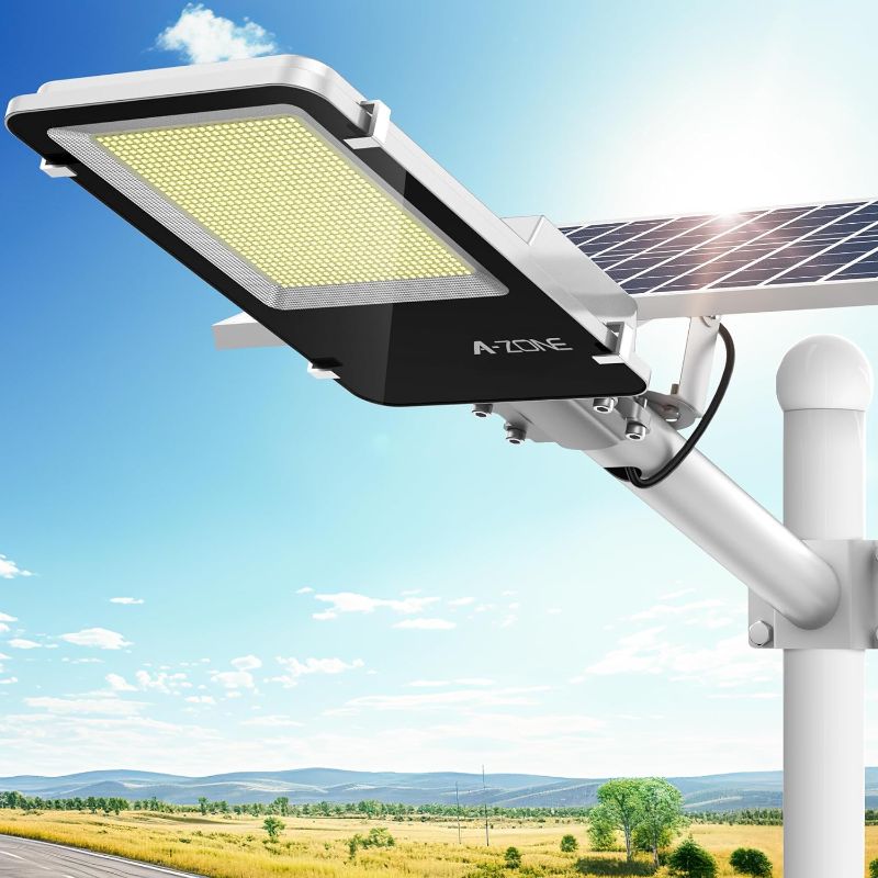 Photo 1 of A-ZONE 1200W Solar Street Lights Outdoor, 120000LM High Brightness Dusk to Dawn LED Lamp, with Remote Control, IP65 Waterproof for Parking Lot, Yard, Garden, Patio, Stadium, Plaza
