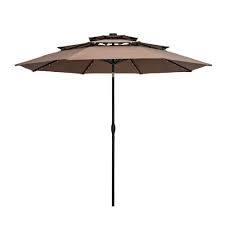 Photo 1 of 10 ft. 3-Tier Market Outdoor Patio Umbrella with Solar LED Lighted in Coffee
