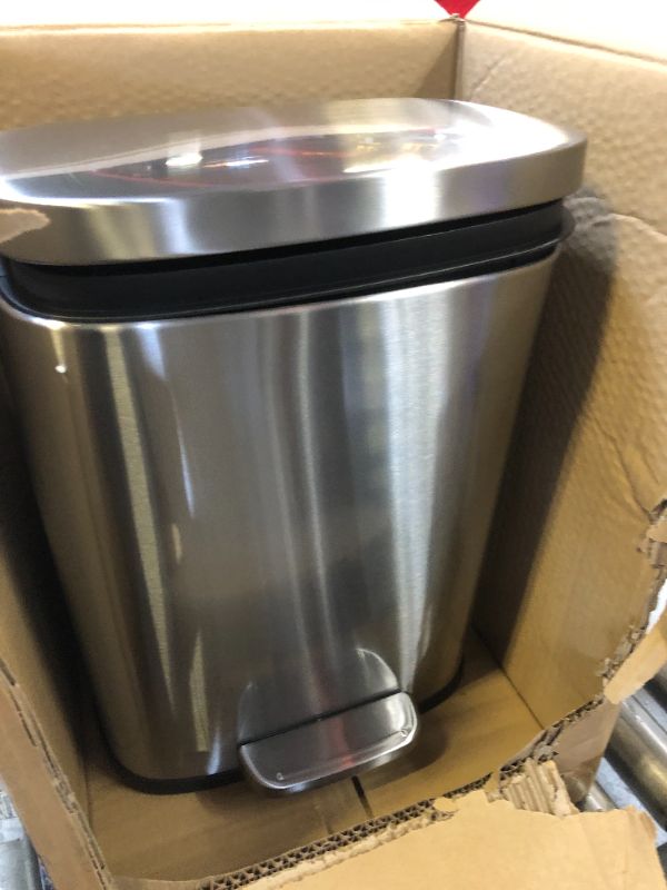 Photo 2 of Amazon Basics 12 Liter / 3.1 Gallon Soft-Close, Smude Resistant Trash Can with Foot Pedal - Brushed Stainless Steel, Satin Nickel Finish 12L / 3.1 Gallon