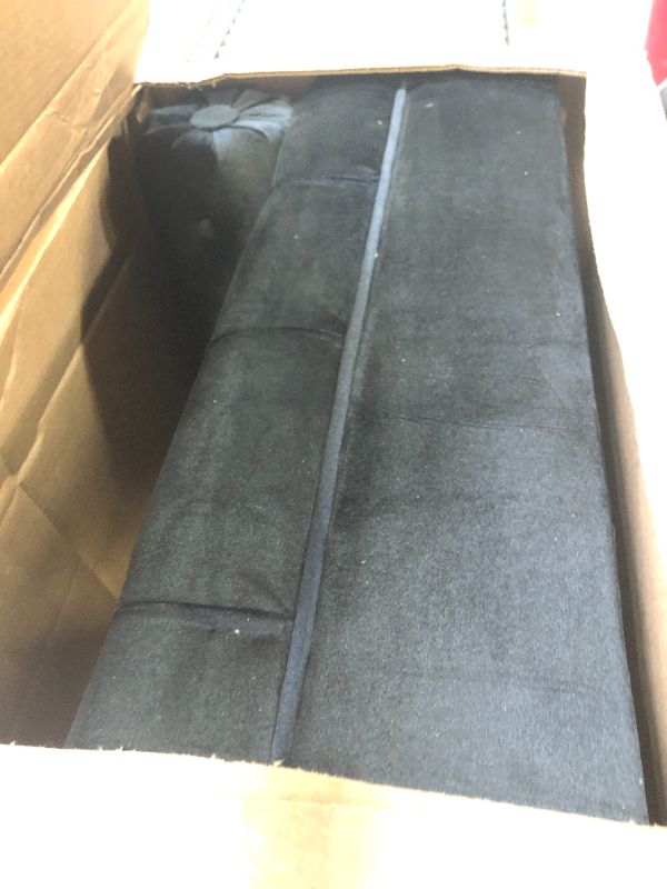 Photo 2 of 24KF Black Velvet Upholstered Bolster Bench with Button-Tufted, Large Size Bedroom Bench,Padded Seat Bed Bench with armrests-5061-Black Black Bolster Bench Bolster Bench