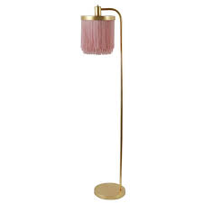 Photo 1 of Framboise 59.75 in. Gold Floor Lamp with Fringe Lamp Shade
