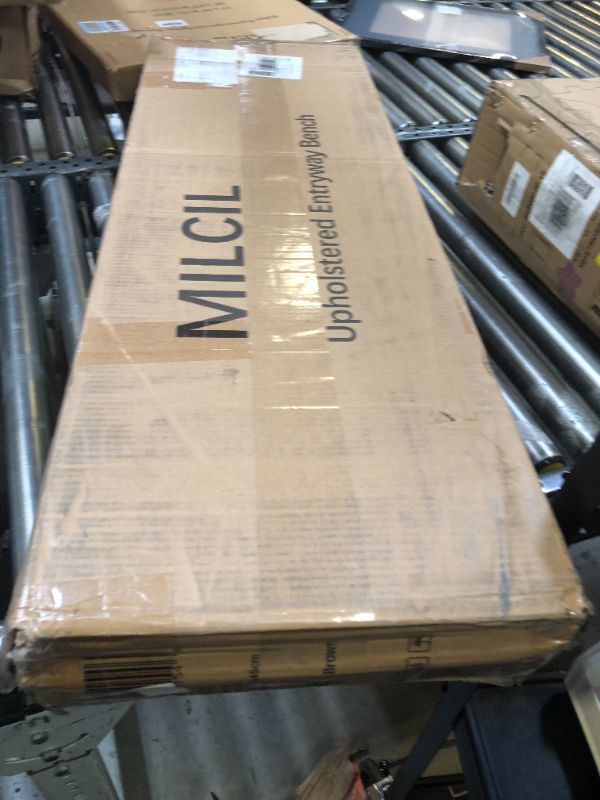 Photo 1 of MILCIL Upholstered Entryway Bench for Bedroom, End of Bed, Dining Bench Ottoman with Solid Wood Legs Tufted Padding Seat for Kitchen, Living Room, Faux Leather Cognac Brown Cognac Brown bed bench