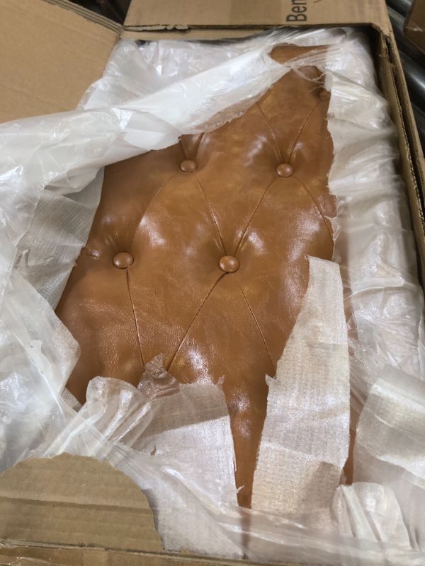 Photo 1 of MILCIL Upholstered Entryway Bench for Bedroom, End of Bed, Dining Bench Ottoman with Solid Wood Legs Tufted Padding Seat for Kitchen, Living Room, Faux Leather Cognac Brown Cognac Brown bed bench