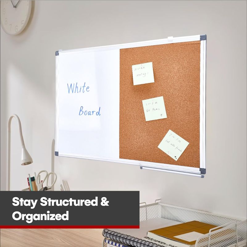 Photo 1 of Signs Authority Memo Board Set - 24x18-Inch Dual Function White Board & Cork Board Set - Versatile Combination of Cork & Magnetic Board - Efficient Writing and Display at Home, Office, or Classroom
