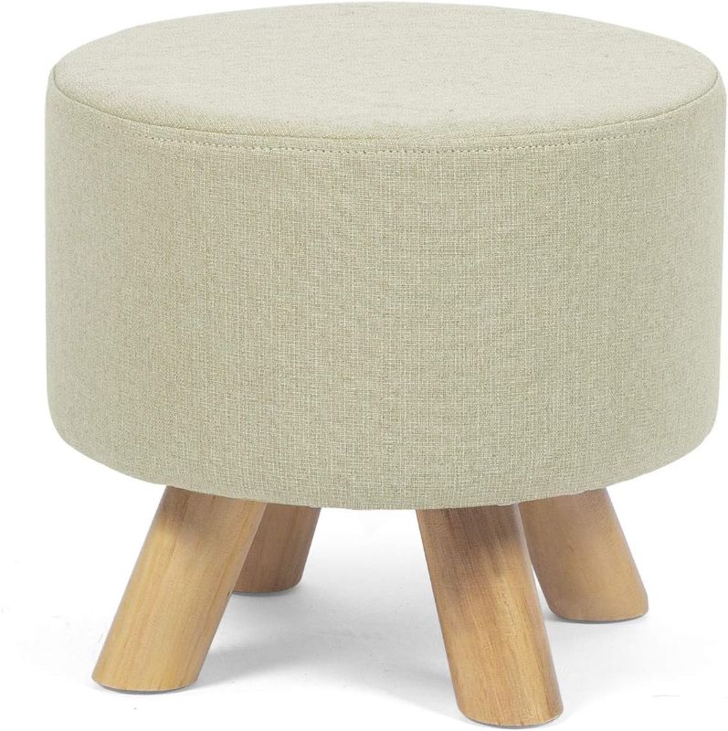 Photo 1 of Homebeez Round Ottoman Foot Rest Stool, Small Fabric Footstool with Non-Skid Wood Legs