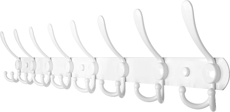 Photo 1 of WEBI Coat Rack Wall Mounted Long,8 Tri Hooks for Hanging,30 inch Hook Rack,Hook Rail,Coat Hanger Wall Mount for Clothes,Jacket,Hats,Towel,White
