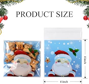 Photo 1 of idolpack 100 Pack Christmas Cellophane Bags 4''x4'' Clear Resealable Merry Christmas Sealed Plastic Cellophane Gift Bags for Bakery Cookie Candy