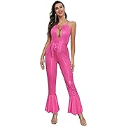 Photo 1 of Sioze XL--DANGCOS 70s Disco Outfit Costume for Women Sequin Dancing Queen Pink Silver Jumpsuit 60s 70s Halloween Cosplay