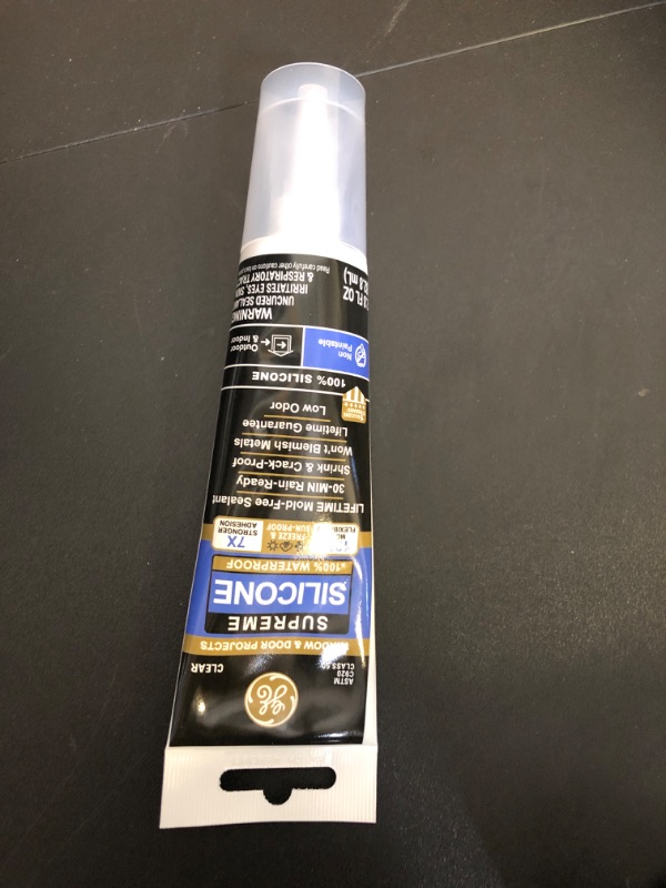 Photo 2 of GE Supreme Silicone Caulk for Window & Door - 100% Waterproof Silicone Sealant, 7X Stronger Adhesion, Freeze & Sun Proof - 2.8 fl oz Tube, Clear, 1 Pack Clear Pack of 1