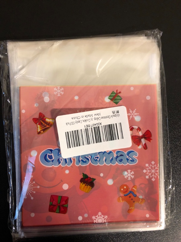 Photo 1 of idolpack 100 Pack Christmas Cellophane Bags 4''x4'' Clear Resealable Merry Christmas Sealed Plastic Cellophane Gift Bags for Bakery Cookie Candy