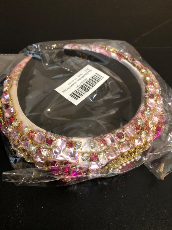 Photo 1 of Boho Fashion Rhinestone Hair Hoop Shiny Wide Brim Baroque Headband Women's Wedding Headwear Accessories New (Pink)