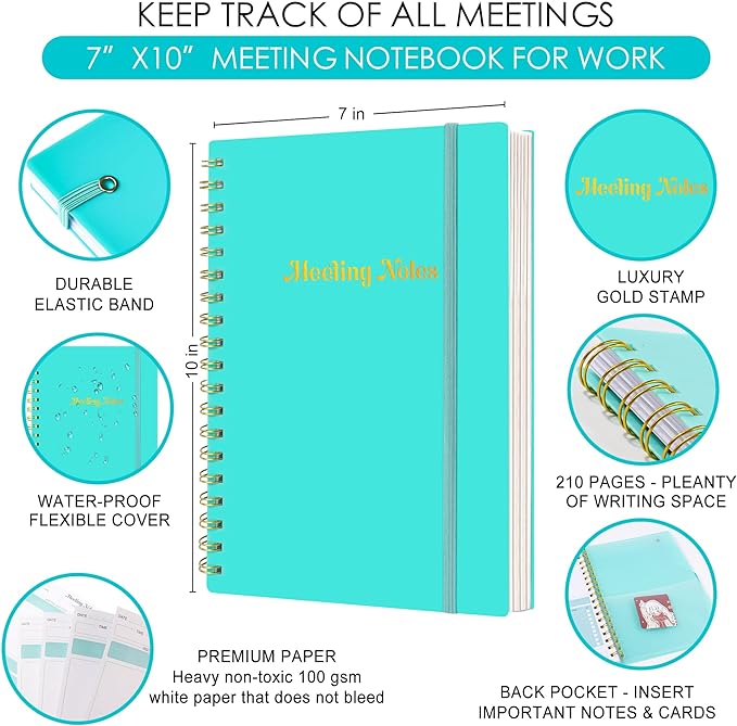 Photo 1 of LIMBJEY Meeting Notebook for Work with Action Items - B5 Spiral Meeting Project Planner Notebook for Note Taking, Office/Business Meeting Notes Agenda Organizer .158Pages.7 x 10",Teal