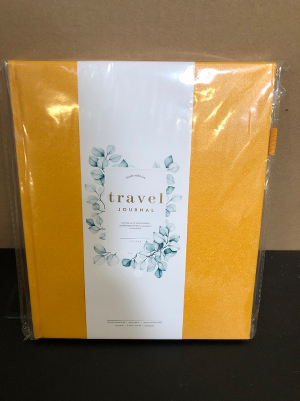 Photo 1 of Elegant Travel Journal for Women and Men (17 Trips) - World Trip Adventure Book to Capture Adventures, Create Memories - Durable Travel Notebook, Pen Holder & Elastic Closure (Yellow)