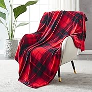 Photo 1 of SOCHOW Flannel Fleece Throw Blanket 60 x 80 Inches, All Season Plaid Red Blanket for Bed, Couch, Car