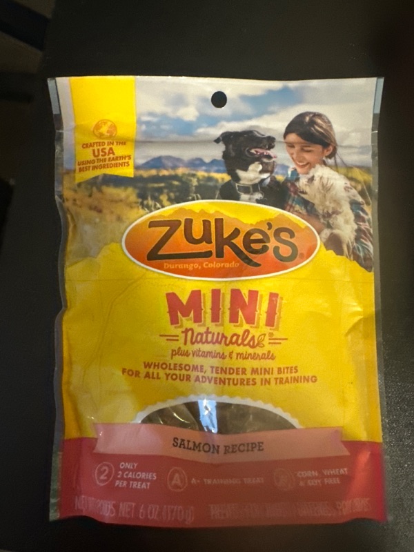 Photo 2 of exp date 09/2025--Zuke’s Mini Naturals Soft And Chewy Dog Treats For Training Pouch, Natural Treat Bites With Salmon Recipe - 6 oz. Bag