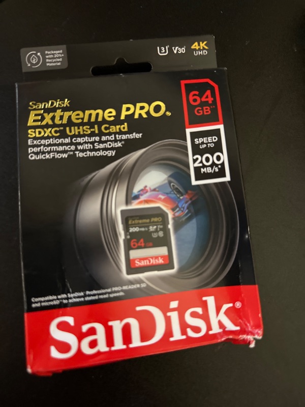Photo 2 of SanDisk 64GB Extreme PRO SDXC UHS-I Memory Card - C10, U3, V30, 4K UHD, SD Card - SDSDXXU-064G-GN4IN 64GB Memory Card Only
