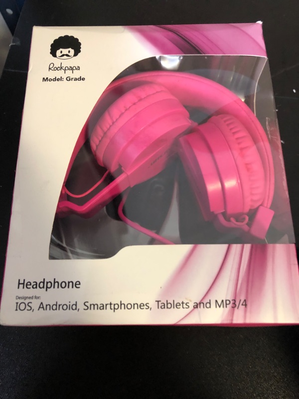 Photo 2 of rockpapa Grade Wired Headphones with Microphone, Lightweight Foldable Stereo Bass Headphones with No-Tangle Cord & 3.5mm Jack for Women/Kids, Laptop Computer Tablet Airplane Chromebooks Phone Pink