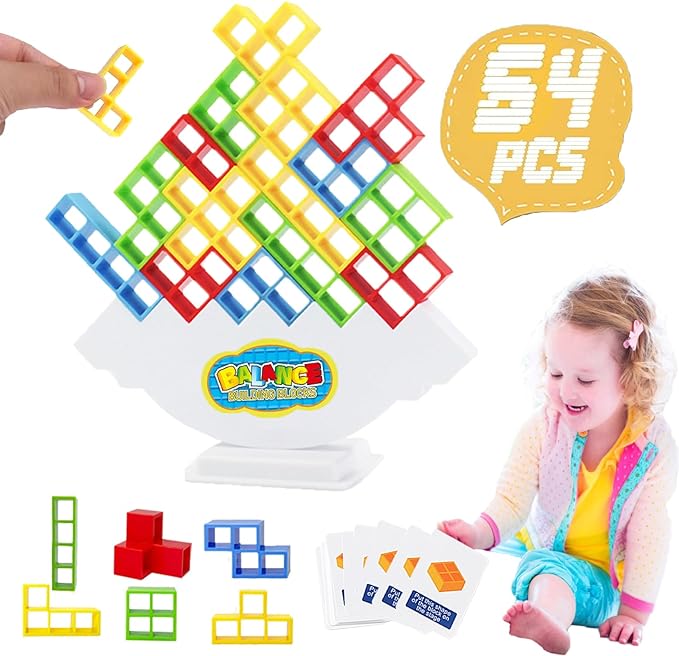 Photo 1 of 64PCS Tower Tetra Game, Tetra Tetris Balance Tower Game Stacking Team Building Blocks