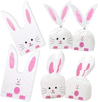 Photo 1 of Shindel 100PCS Cute Rabbit Long Ear Candy Gift Bags, Easter Goodie Bags Bunny Cookie Snack Bag Packaging Cookie Supplies