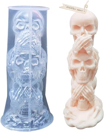 Photo 1 of 3D Skull Candle Mold Column Silicone Resin Mold for Aromatherapy Candles Resin Casting Homemade Soap Wax Making Polymer Clay DIY Craft Halloween Party