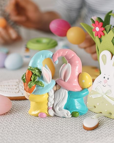 Photo 1 of iStatue Adorable Easter Gnomes Decor - Resin Figurines with Bunny Ears, Carrots and Eggs for Spring Holiday Easter Decorations, Christmas Indoor Home Garden Office (Easter Gnome)