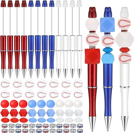 Photo 1 of 12 Set Sports Bead Pens Plastic Beadable Pens Assorted Ball Bead Pen Silicone Beads Sports Beads Crystal Beads Black Ink DIY Ballpoint Pen Set for Women Kids Gifts School Party Favors (Balls)