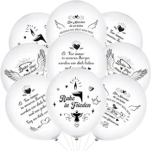 Photo 1 of 60 Pcs 12inch White Memorial Balloons To Release In Sky German Funeral Balloons Latex Funeral Balloons With 3 Roll Ribbon(10m) For German Funeral Anniversary Memorial Services