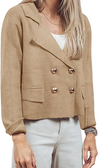 Photo 1 of Saodimallsu Womens Button Down Crop Sweater Blazer Open Front Lapel Long Sleeve Work Elegant Cardigan Sweaters   size   med 