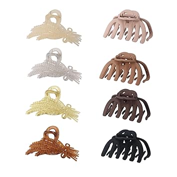 Photo 1 of Hair Claw Clips,4 Pieces 3.5'' Large Octopus Claw Clips and 4 Pieces Jelly Hair Claw Clips for Women Hair Accessories for Thin Thick Hair Non Slip Strong Hold for Women